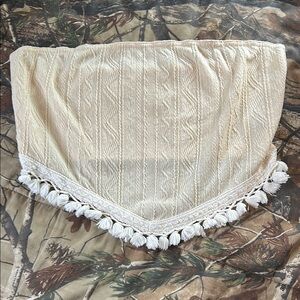 Cream Tassel Trimmed Strapless Top